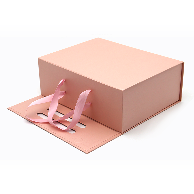 Потребителско лого отпечатана сгъваема хартия плосък пакет козметични подаръци пакети розови магнитни кутии с дръжка